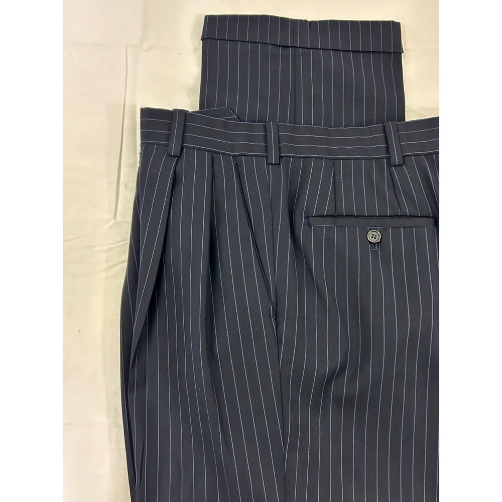 Nick Lopez Navy Blue Wool Pinstripe Pleated 2-Bt Suit Size 44R - Picture 9 of 16